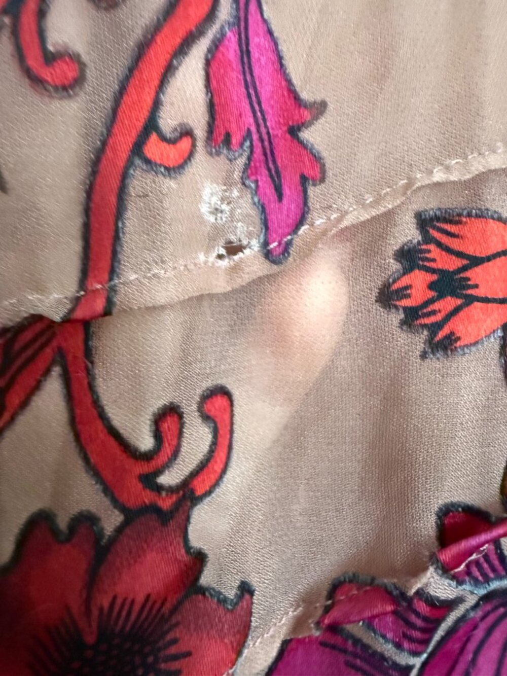 For Love & Lemons Sheer Mauve Chiffon Dress w/ Red & Pink Floral Print, Maxi, S - Picture 15 of 16